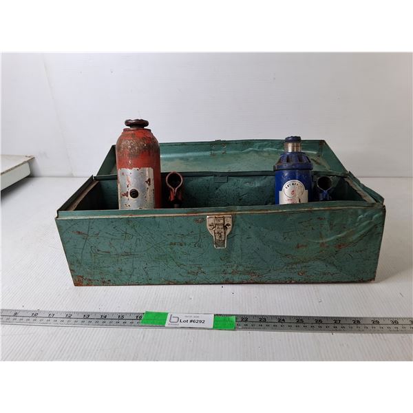Metal Toolbox 19" x 6" x 7" & (2) Hydraulic Bottle Jacks- Pickup Only