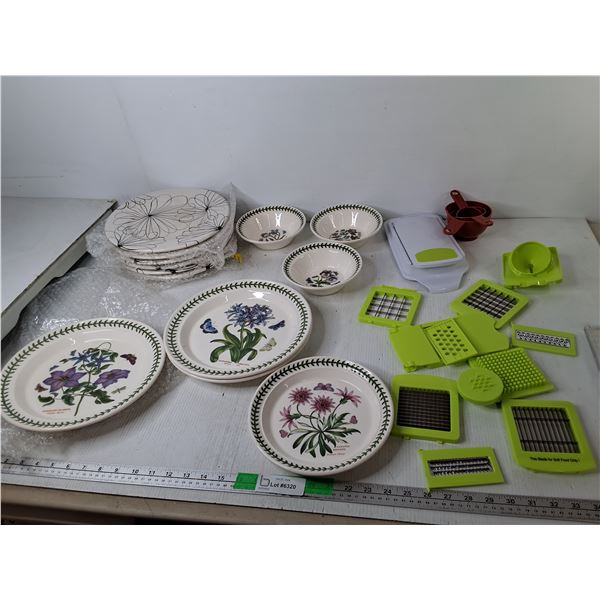 Flower Dish Sets, Measuring Cups, Food Chopper, Misc.