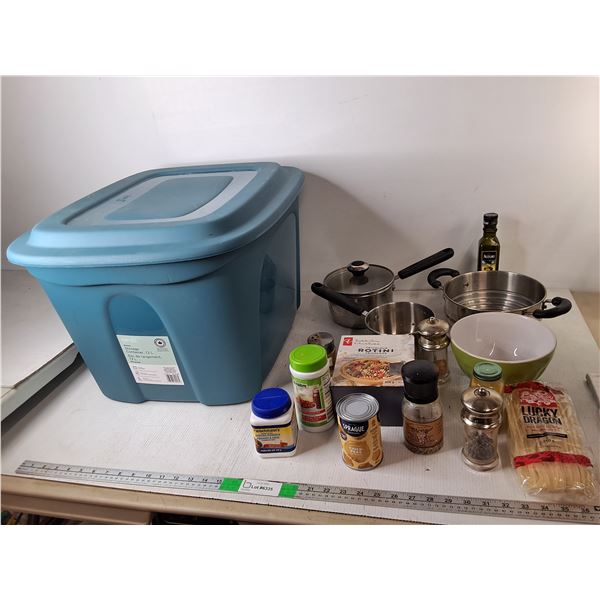 Cookpots, Spices, Storage Tote, Misc. Can't Ship