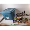 Image 1 : Cookpots, Spices, Storage Tote, Misc. Can't Ship