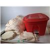 Image 1 : King Comforter- Some Staining, Tablecloth, Storage Tote, Misc. Can't Ship