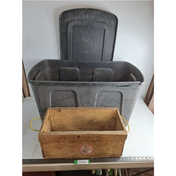 Storage Bin - 32x16x17" - Some Damage, Wooden Crate 19x10x9" - Cannot Ship