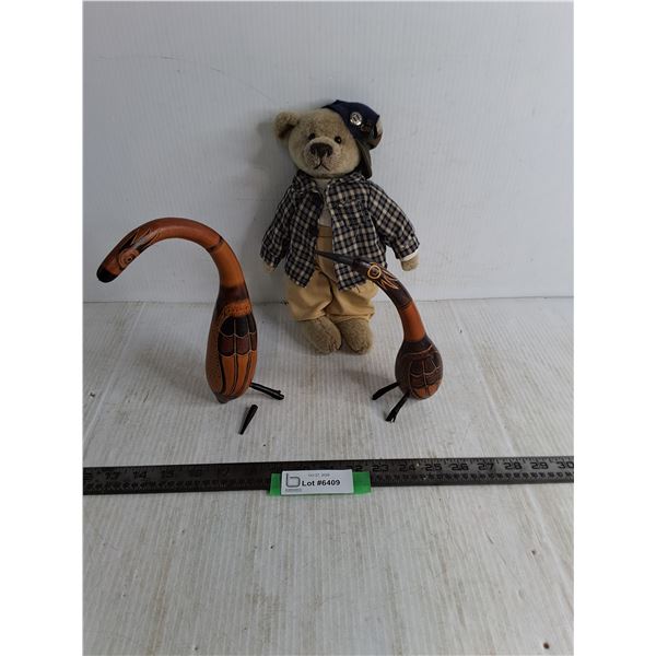 Stuffed Bear & Bird Ornaments (1 Damaged)