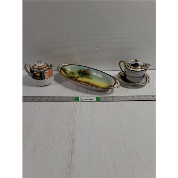 (3) Pieces of Noritake Lusterware-Lidded Sugar Bowl/Creamer and Serving Dish
