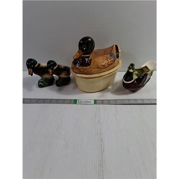 Vintage Duck Soup Tureen,Mallard Duck Planter,(2) Mallard Duck Figurines