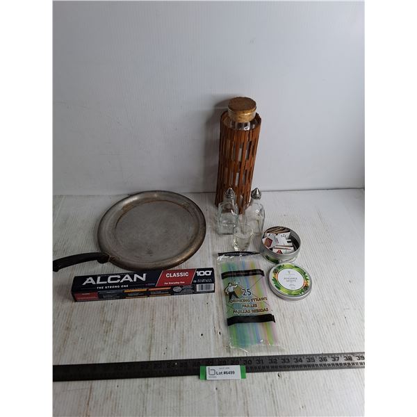Griddle, Matches, New Tinfoil, Straws, Oil & Vinegar Bottles, Misc. - Cannot Ship