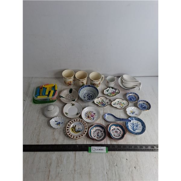 Assorted Fine China Cups & Bowls, Oriental Soup Utensils, Bag Clips