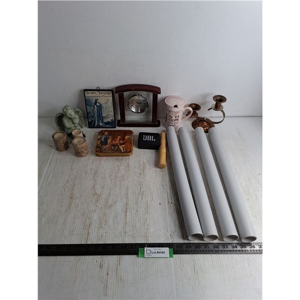 Table Clock, Candle Holders, Trivets, JBL Speaker, Plastic Columns, Misc.