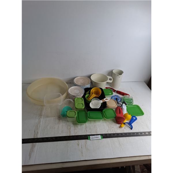 Assorted Plastic Food Storage, Can Opener, Misc.