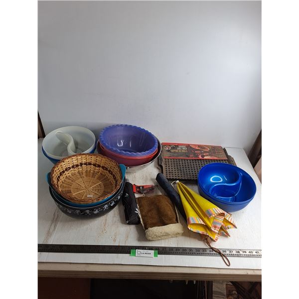 Assorted Bowls & Baskets, Grill Tray, Umbrellas, Misc.