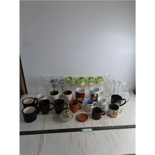 Assorted Glassware, Ceramic Mugs, Vases