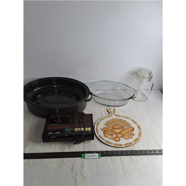Roaster , Radio Alarm Clock - Powers On, Cookie Jar, Casserole Dish, Cutting Board