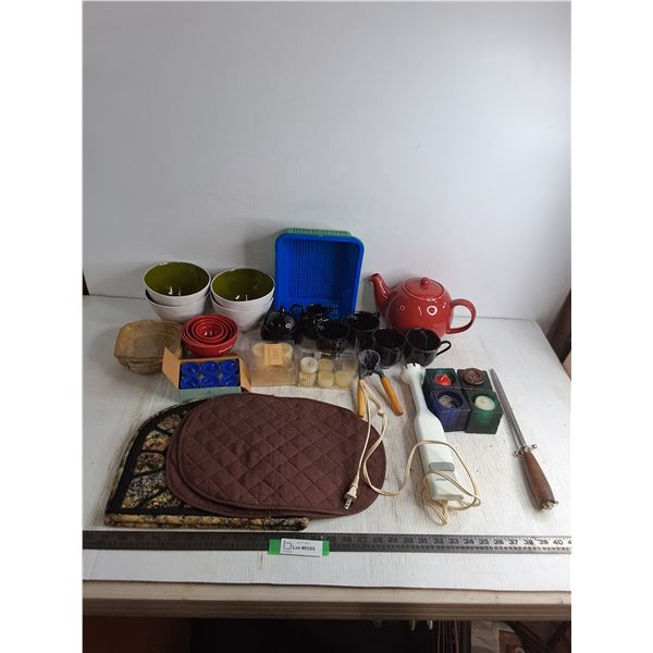 Assorted Kitchenware, Candles & Candle Holders, Hand Mixer - Tested, Misc.