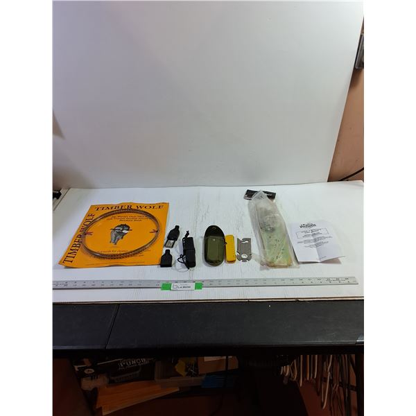 Timber Wolf Blade, Slime Bits, Strike Force Knife Sharpener, Survival Kit With Case,  Roof Anchor