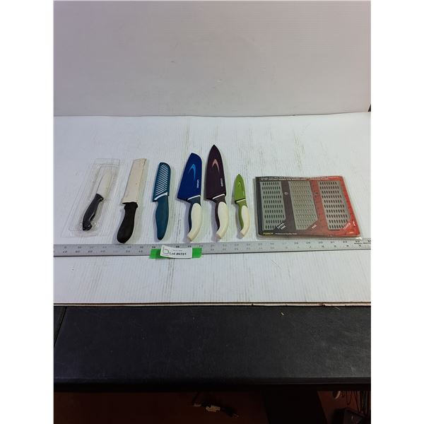 3 pc Diamond Whetstone Set, Assorted Knives (3 Starfrit, 1 Farberware, 1 Oneida, 1 Rama Design)