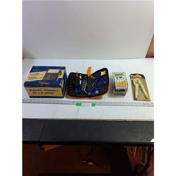 Soldering Iron Kit (Untested) , FET Analog Multitester (Untested), Wiring Kit, Modular Crimping Tool