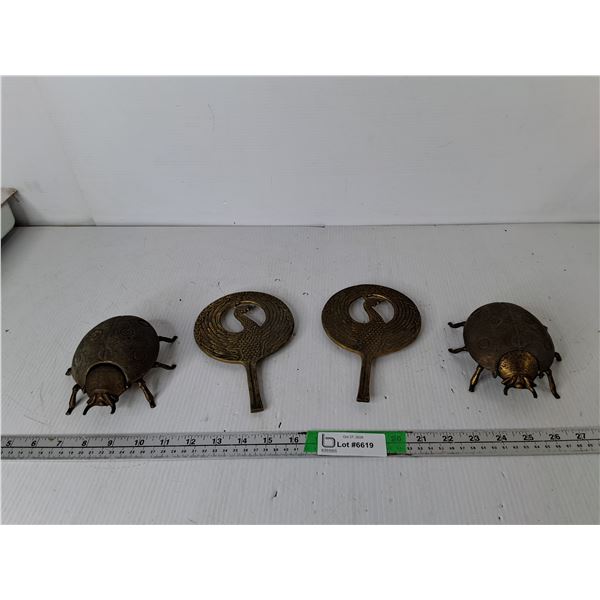Brass Peacock Trivets & Ladybug Candy Dishes