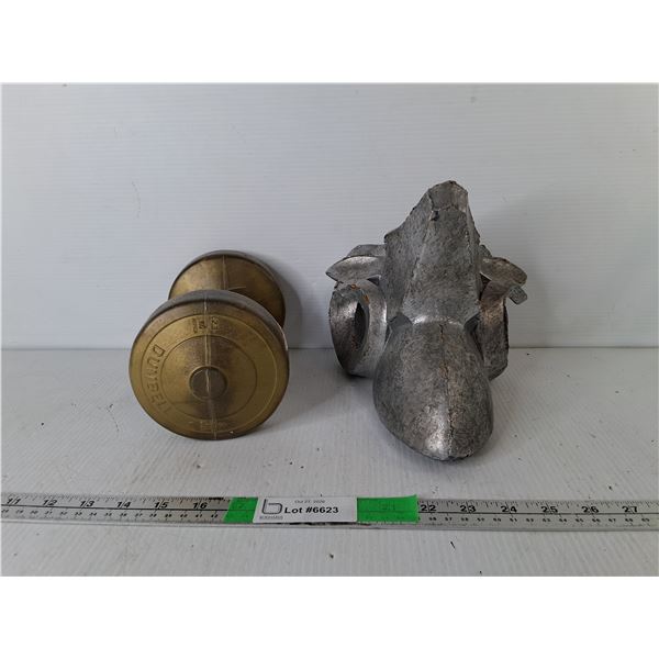 5 Lb. Dumbbell & Metal Ram Wall Decor, Pickup Only
