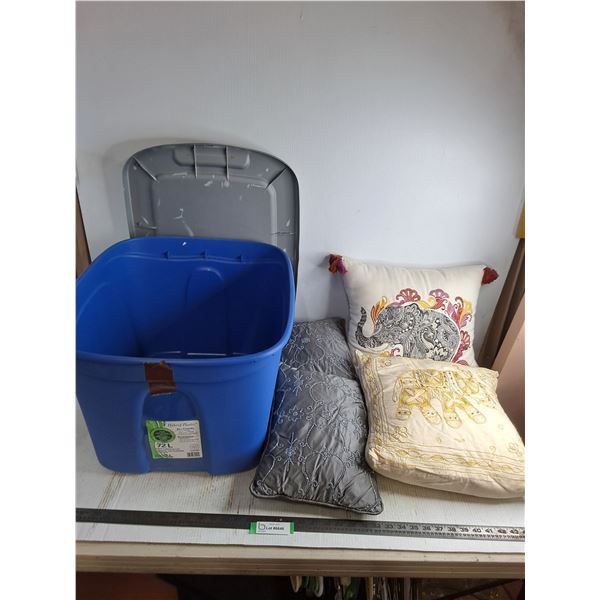 23x19x14" Storage Bin, (4) Throw Pillows, Pickup Only for Bin