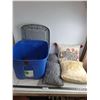 Image 1 : 23x19x14" Storage Bin, (4) Throw Pillows, Pickup Only for Bin