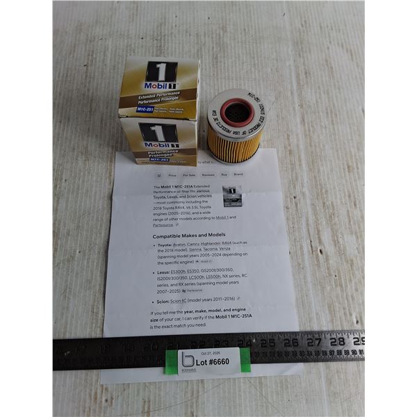 Mobil 1 M1C-251 Unused Oil Filter