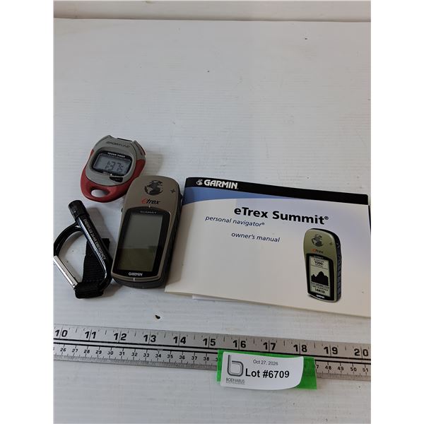 Sport Line Timer, eTrex Summit Personal Navigator, Carabiner