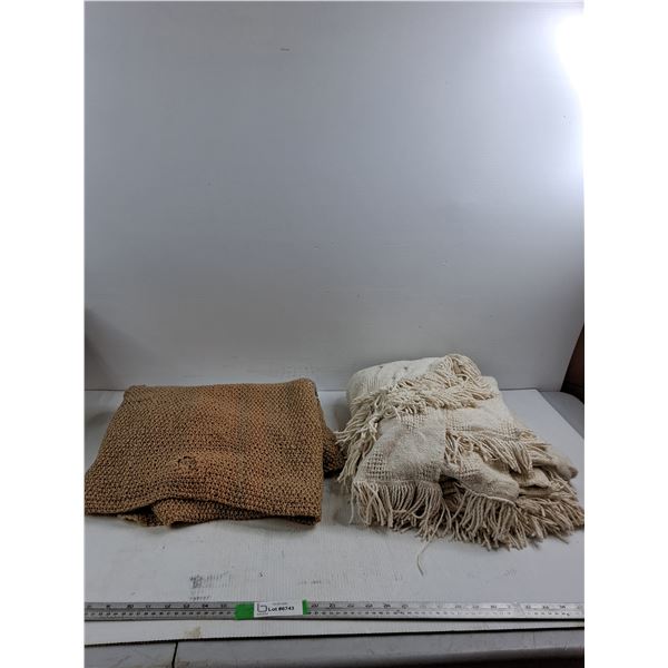 Hand Knit Throw 6ft x4ft, White Knit Throw 96"x36" (approximate sizing)