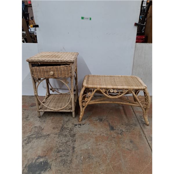 *Vintage Rattan And Wicker Nightstand (17"x17"x25")& Coffee Table (24"x14"x16")(cannot ship)