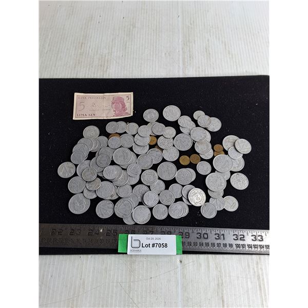 Bulk French Aluminum Play Money Coins, Indonesian Bank Note