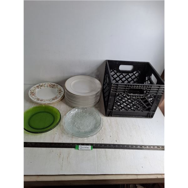 (20) Assorted Dinner Plates, Milk Crate - Cannot Ship