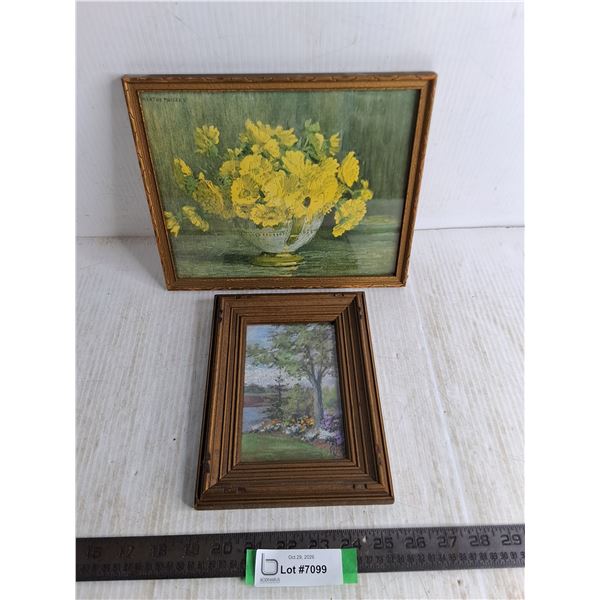 (2) Vintage Wood Framed Wall Decor - Largest 11" x 9"