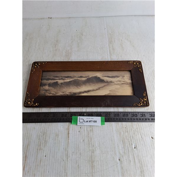 Vintage Wood Framed "Splashing Waves" Wall Decor - 15" x 7"