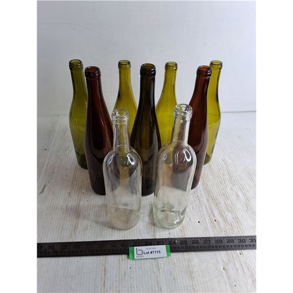 (9) Amber & Clear Glass Wine Bottles - Cannot Ship