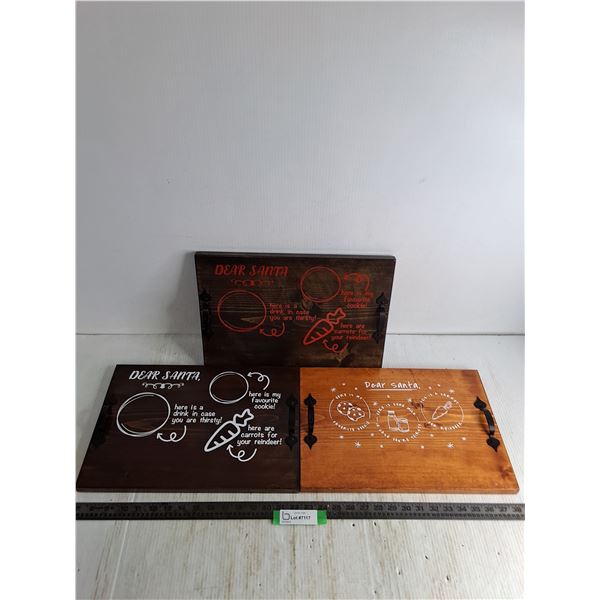 (3) Wooden "Dear Santa" Serving Trays - 16" x 11" Each