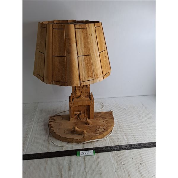 Carved Wooden Table Lamp - Working - 23x15x15" - Pickup Preferred