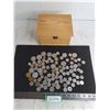 Image 1 : Wooden Box w/Assorted Coins - Mostly Canadian & US