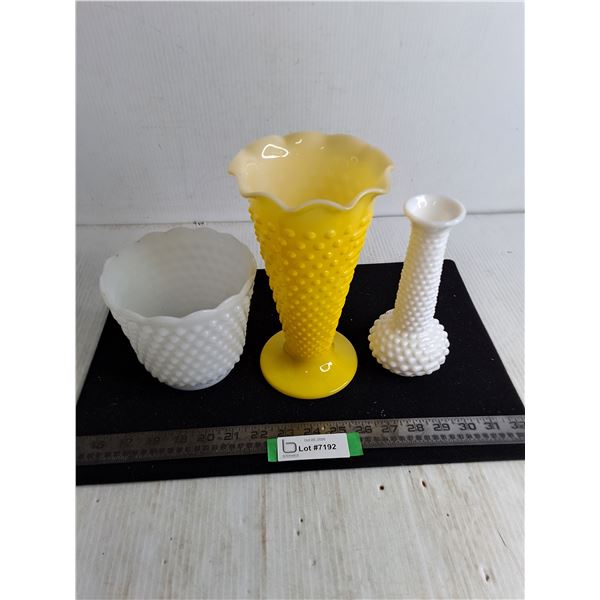 (3) Vintage Hobnail Vases