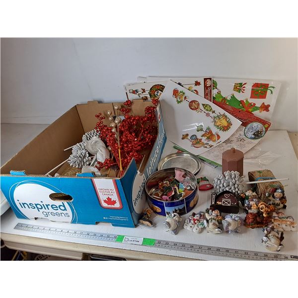 Christmas Lot- Window Stickers, Tree Ornaments, Artificial Flowers, Misc.
