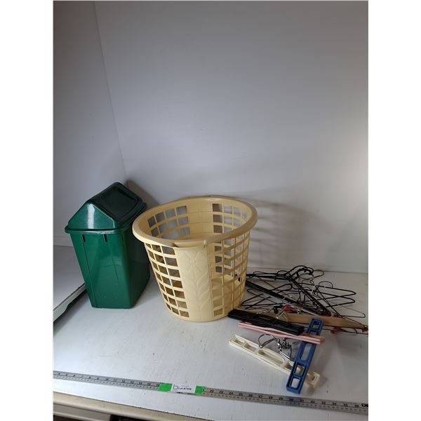 Adult Sized Clothes Hangers, Garbage Can 17.5" & Laundry Basket- Can't Ship