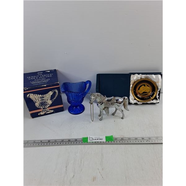 Metal Horse Figurine,  Mount Vernon Sauce Pitcher, Australia 24kt Gold Plated Decorative Plate