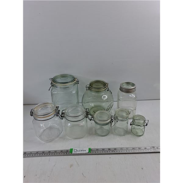 Assorted Glass Storage And Canning Jars Up To 9"x5"