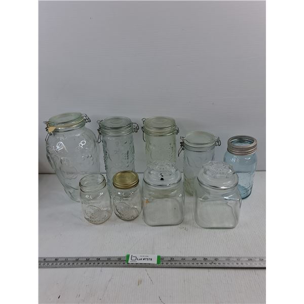 Collection Of Glass Storage And Canning Jars Up To 11"