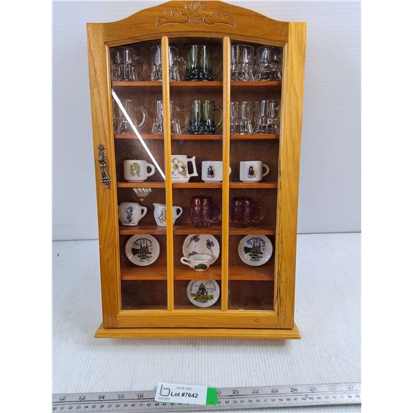 Decorative Wooden Curio Cabinet 11 1/4"x 2.5"x18.5" With Mini Glassware
