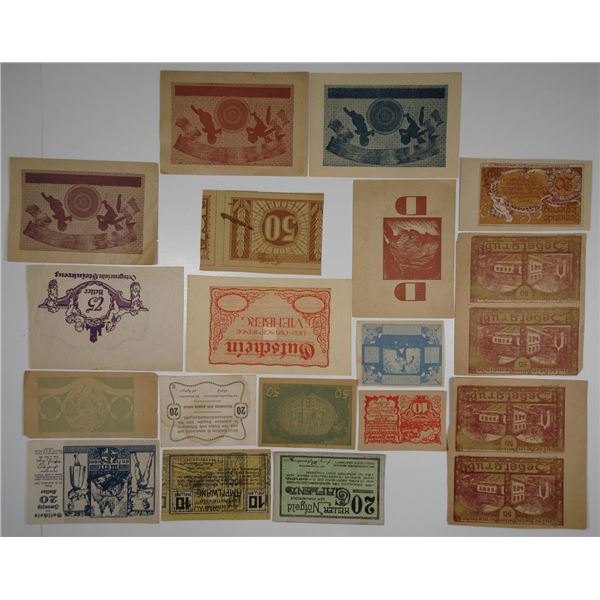 Austria. Lot of 18 Notgeld Proofs, Errors or Printer's Waste Notes from Various Austrian Issuers , c