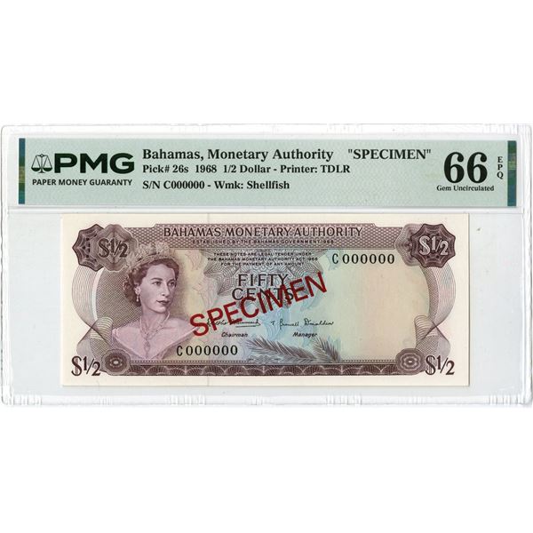 Bahamas. Bahamas Monetary Authority, 1968, Specimen Banknote.