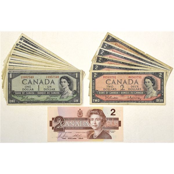 Canada. Bank of Canada, 1954 to 1986, Issued Banknote Assortment.