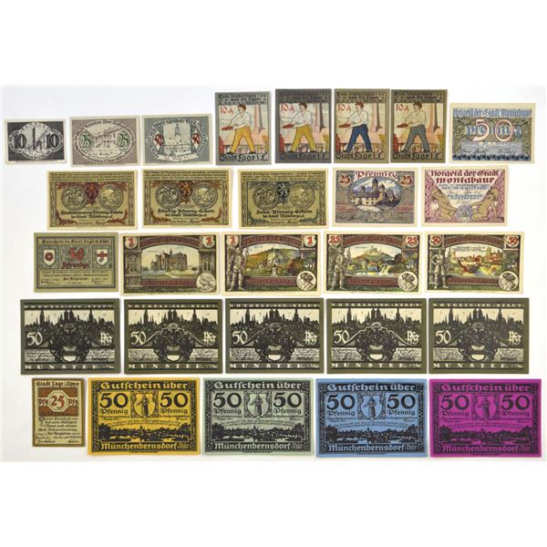 Germany. German Municipalities, ca. 1918 to early 1920s, Issued Notgeld Banknote Assortment