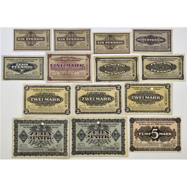 Germany. Frankfurt POW Camp Currency, 1917, Issued World War I Assortment.