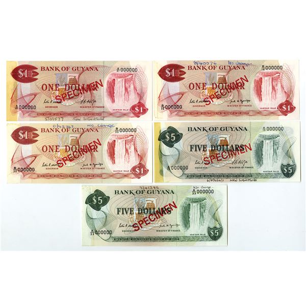 Guyana. Bank of Guyana, ND (1966-1992), Specimen Banknote Quintet