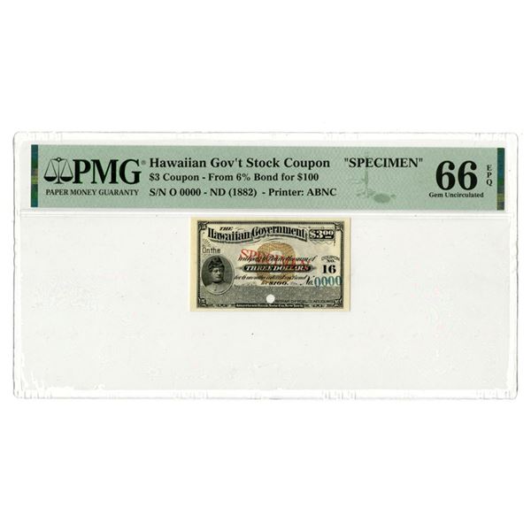 HI. Hawaiian Government, ND (1882), Specimen Stock Coupon.